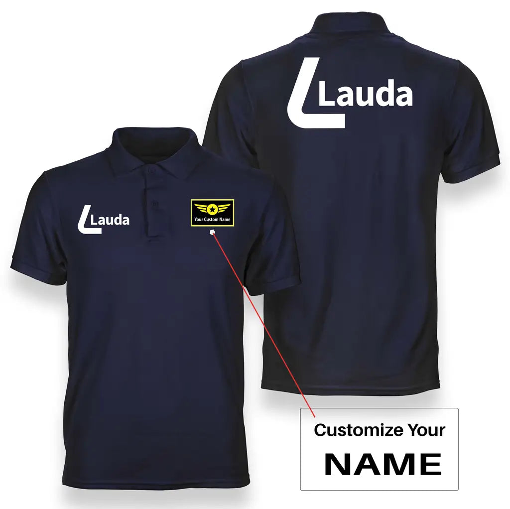 Lauda logo on navy blue + name double side polo t shirt