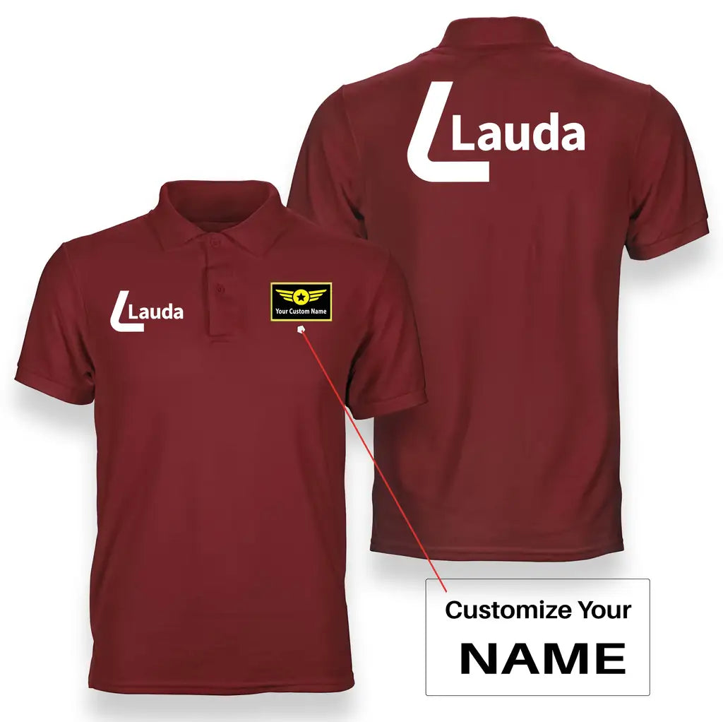Lauda logo on red + name double side polo t shirt