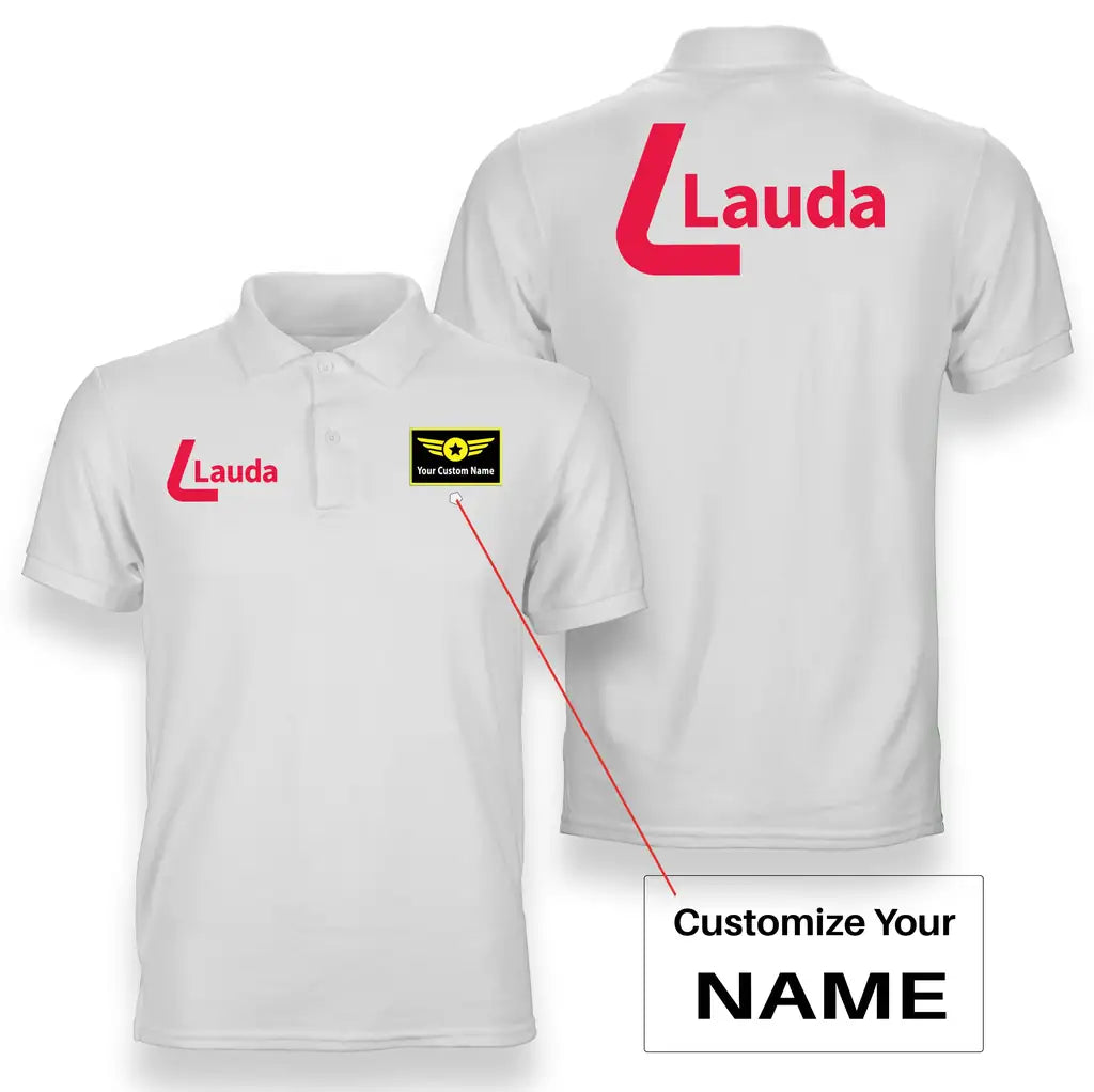 Lauda logo on white + name double side polo t shirt