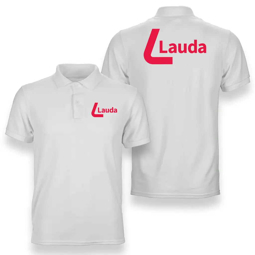 Lauda logo on white double side polo t shirt