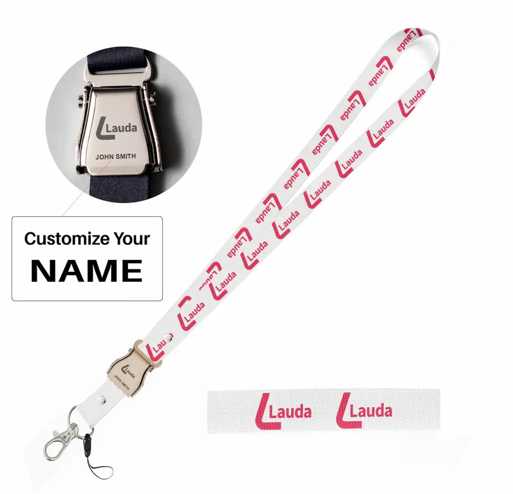 Lauda seat belt lanyard - white with name