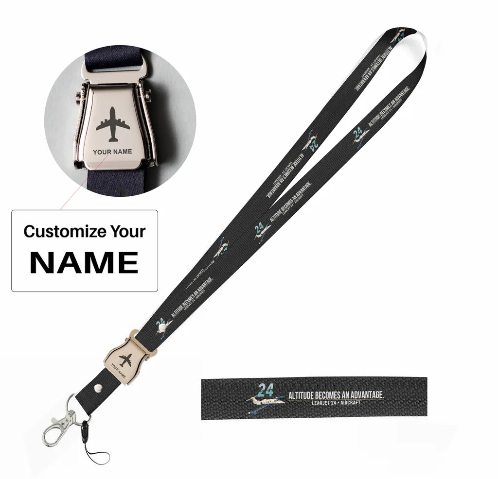 Learjet 24 seat belt lanyard - black with name
