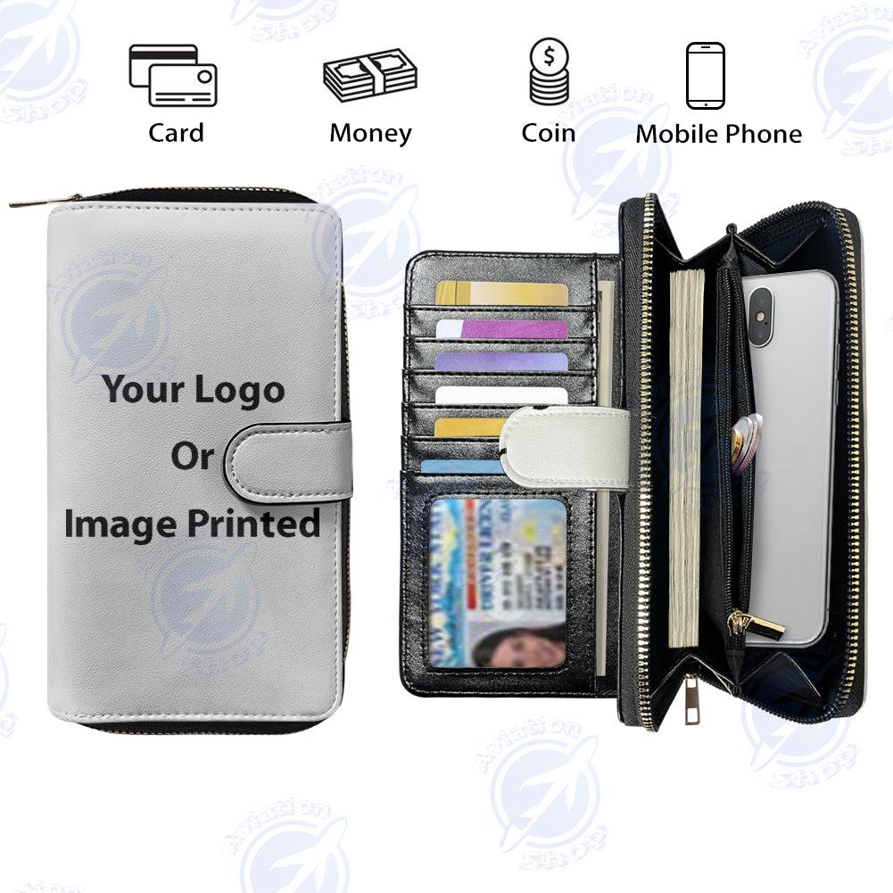 Custom Design Image Logo Leather Long Zipper Wallets