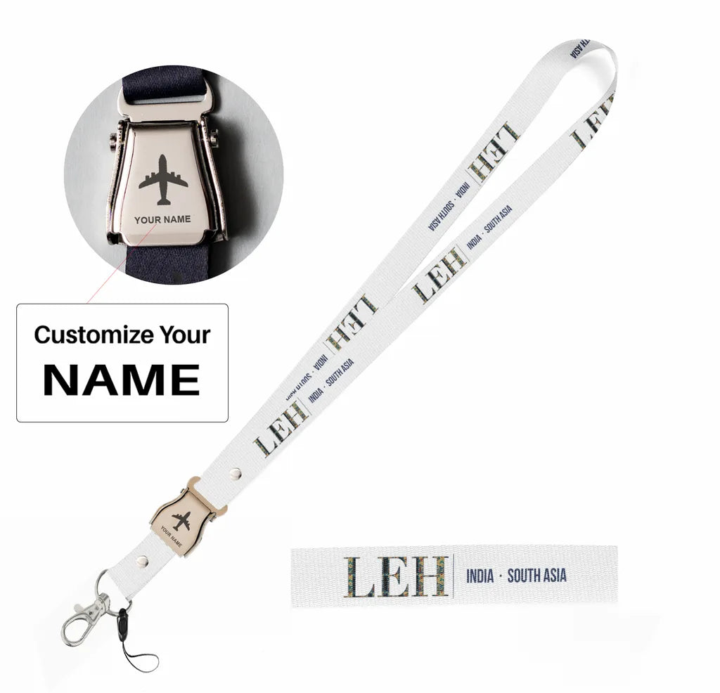 Leh City Series seat belt lanyard - white with name
