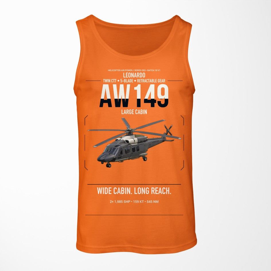 Leonardo AW149 design on orange tank top