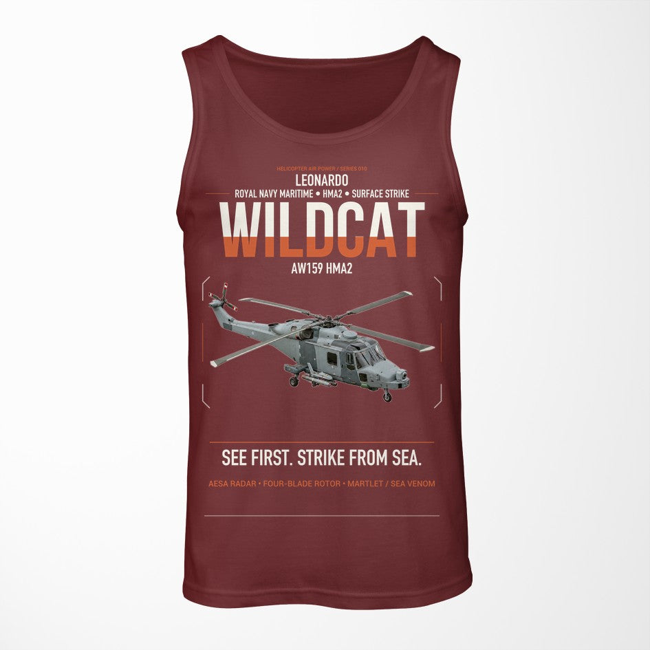 Leonardo AW159 Wildcat HMA2 design on dark red tank top
