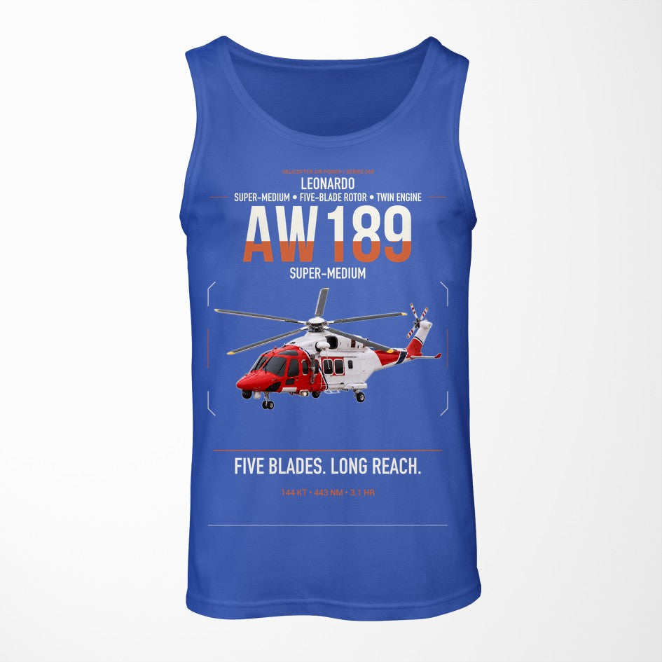 Leonardo AW189 design on blue tank top