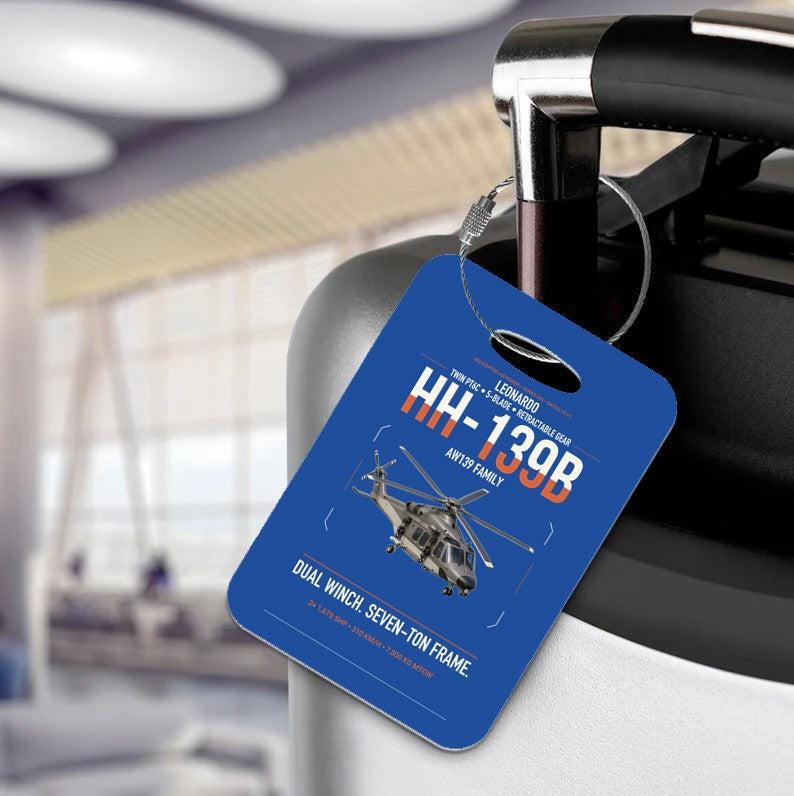 Leonardo HH-139B design on blue acrylic luggage tags, double-side print