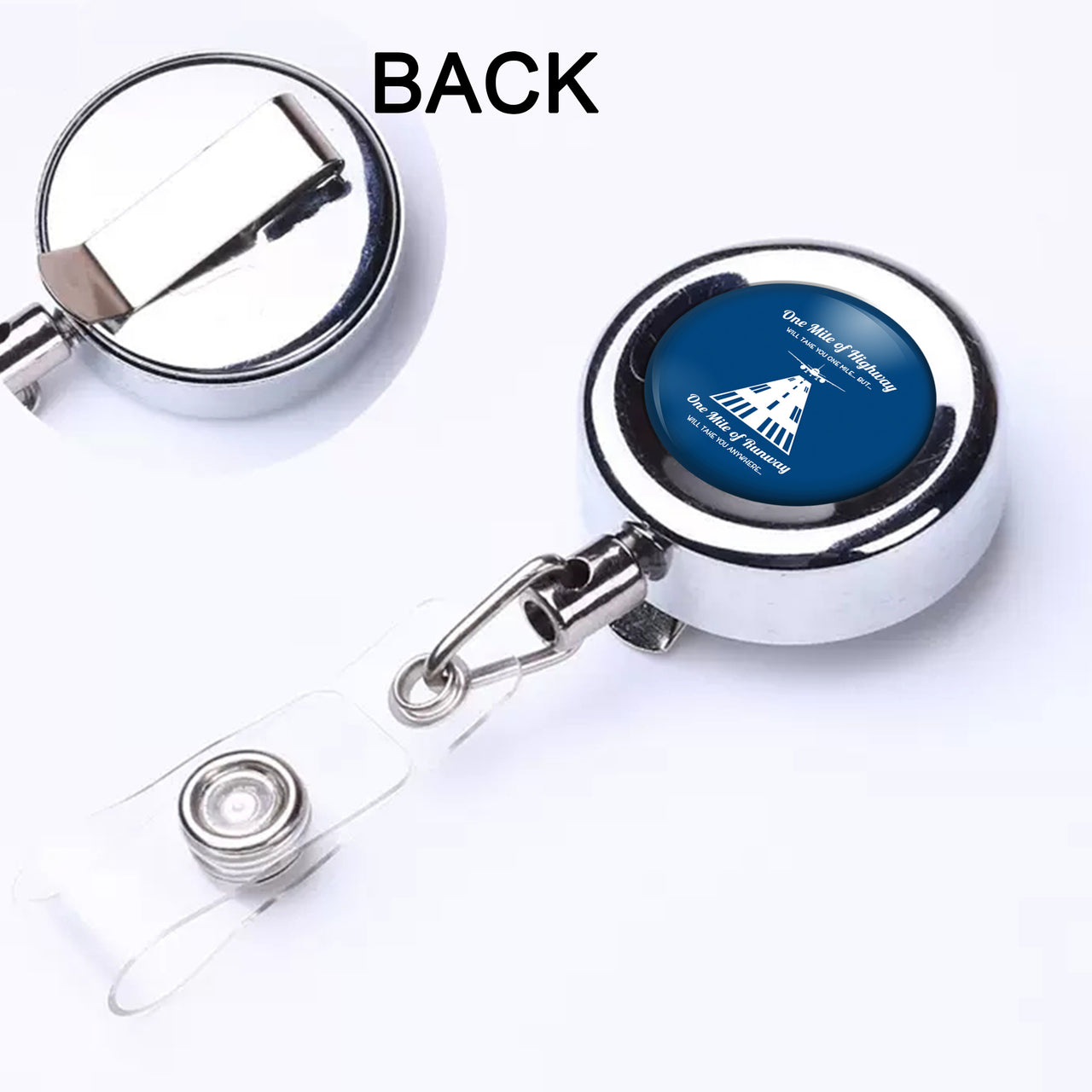 One Mile of Runway Will Take you Anywhere Designed Retractable ID Card Badge