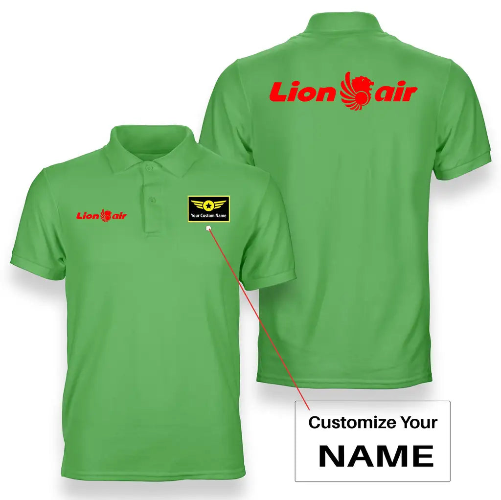 Lion Air logo on light green + name double side polo t shirt