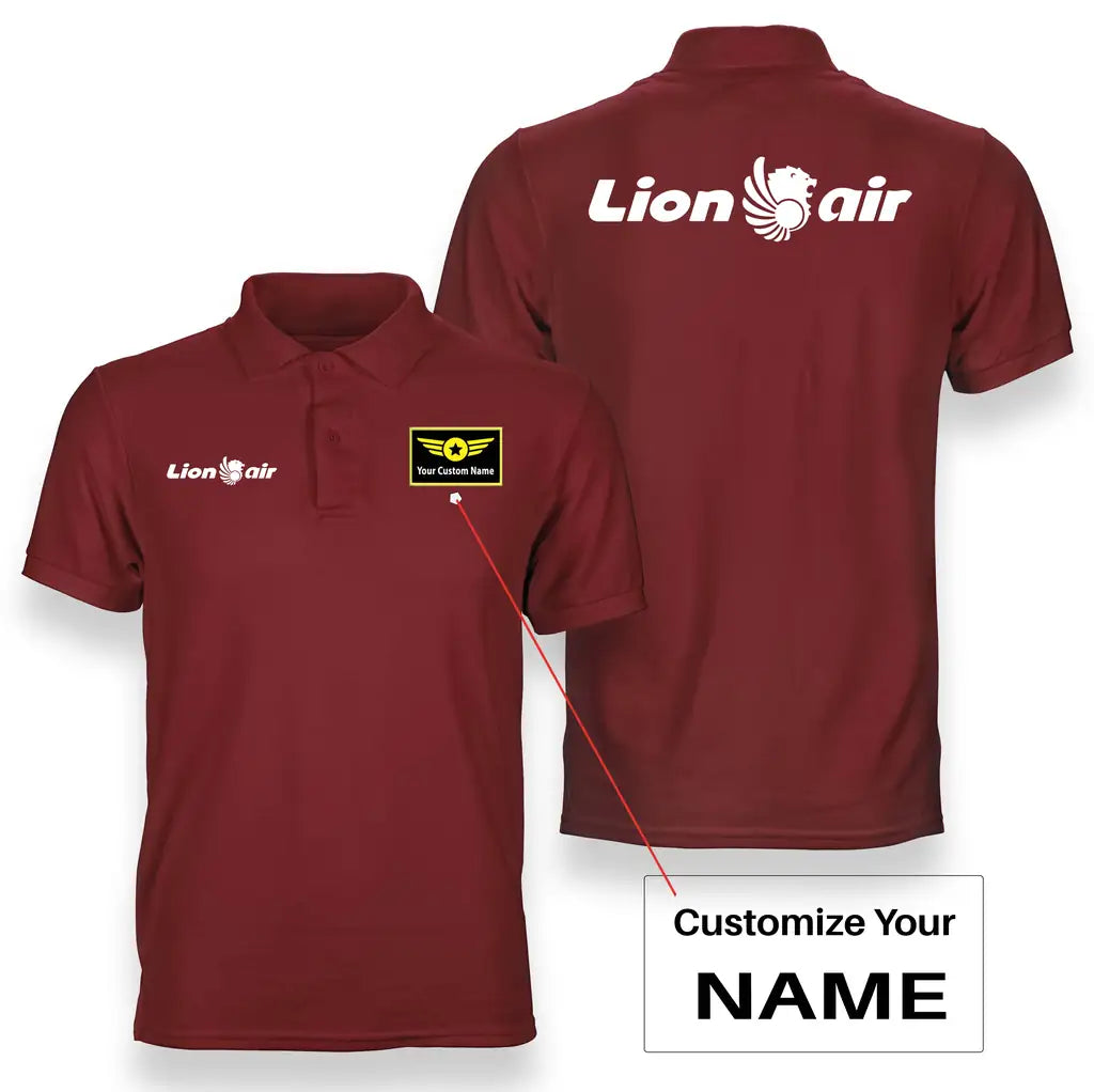 Lion Air logo on red + name double side polo t shirt