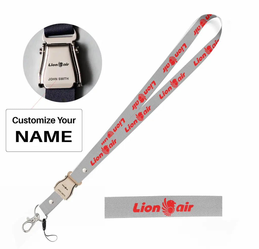 Lion Air seat belt lanyard - light gray with name