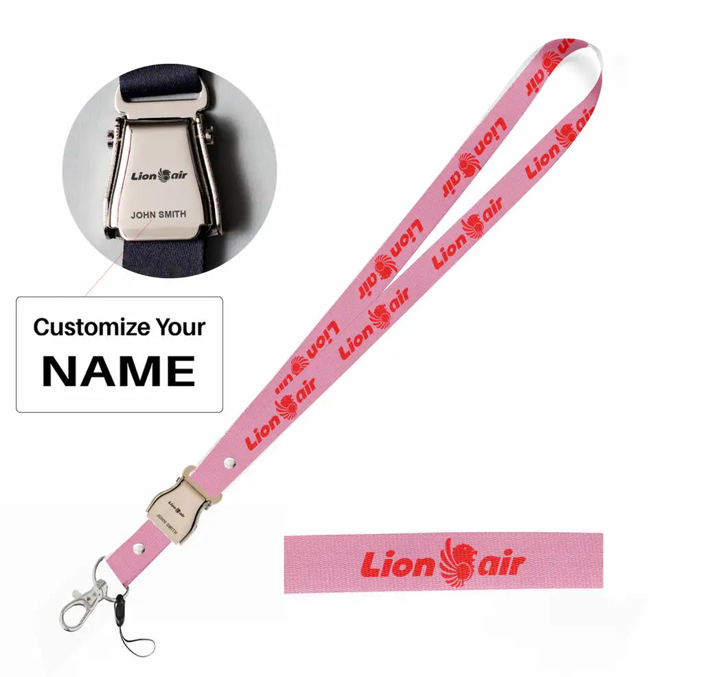 Lion Air seat belt lanyard - pink with name
