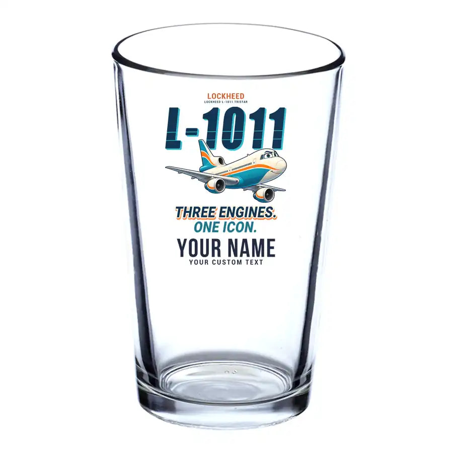 L-1011 TriStar - Cartoon + Name - Beer & Water Glass