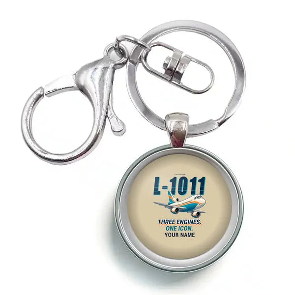 L-1011 TriStar - Cartoon + Name - Circle Key Chain - Beige