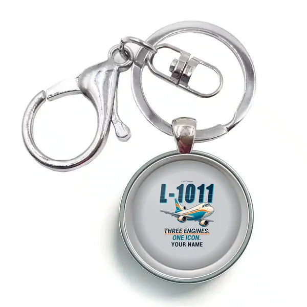 L-1011 TriStar - Cartoon + Name - Circle Key Chain - Light Gray