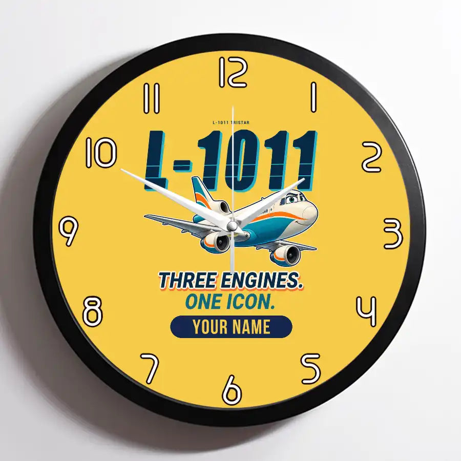 L-1011 TriStar - Cartoon + Name - Framed - Yellow