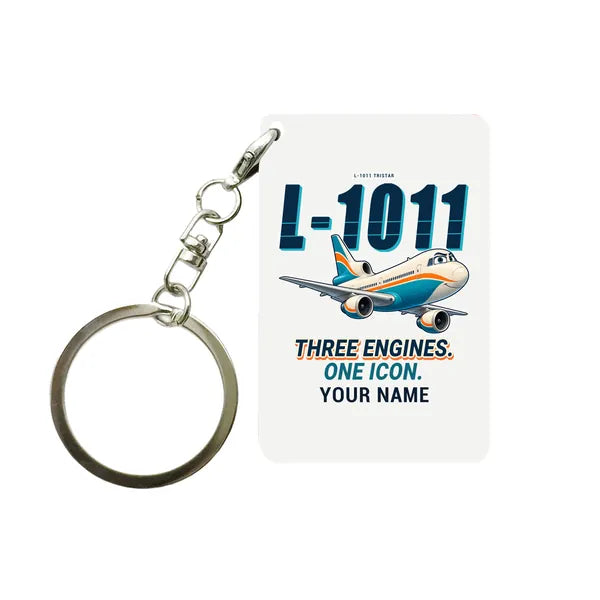 L-1011 TriStar - Cartoon + Name - Key Chain - White