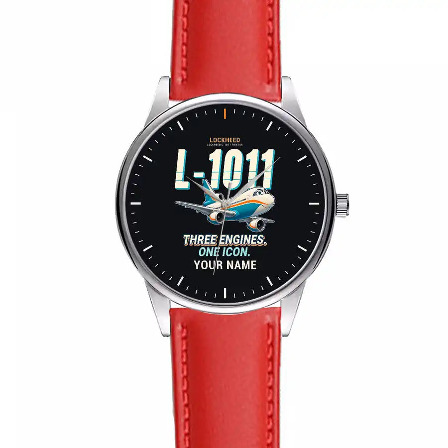 L-1011 TriStar - Cartoon + Name - Leather Strap - Red Leather Strap