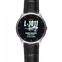 Thumbnail for L-1011 TriStar - Cartoon + Name - Leather Strap - Striped Black Leather Strap