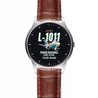 Thumbnail for L-1011 TriStar - Cartoon + Name - Leather Strap - Striped Brown Leather Strap