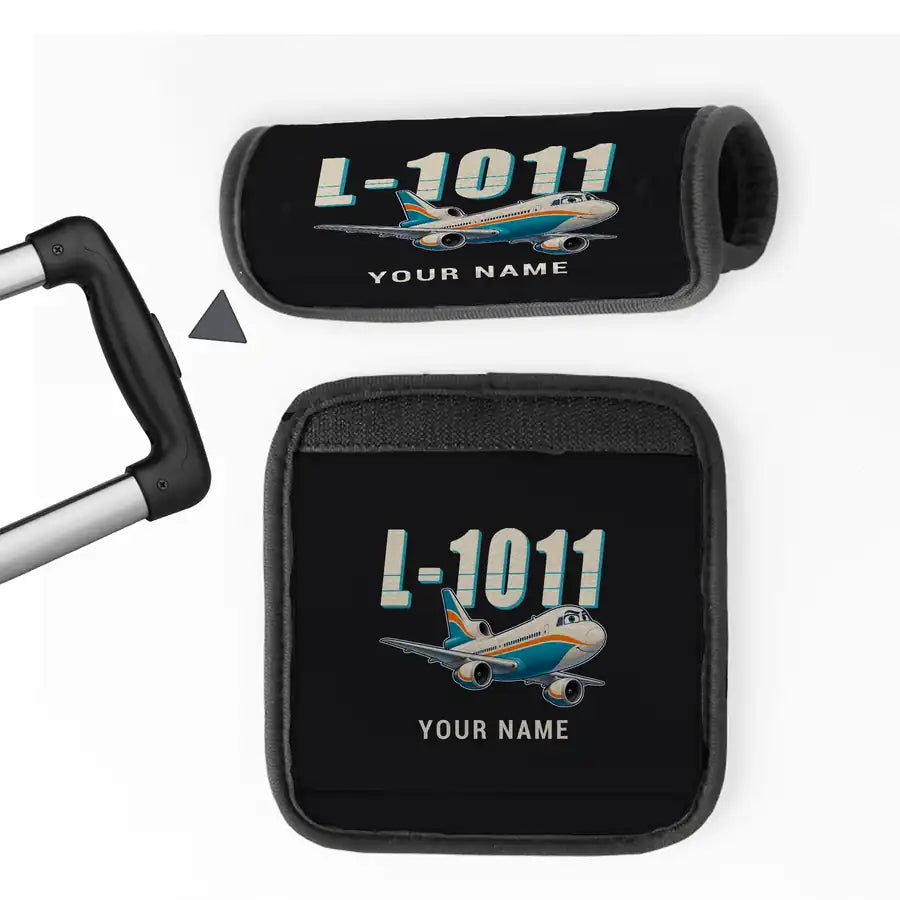 L-1011 TriStar - Cartoon + Name - Luggage Handle Cover - Black