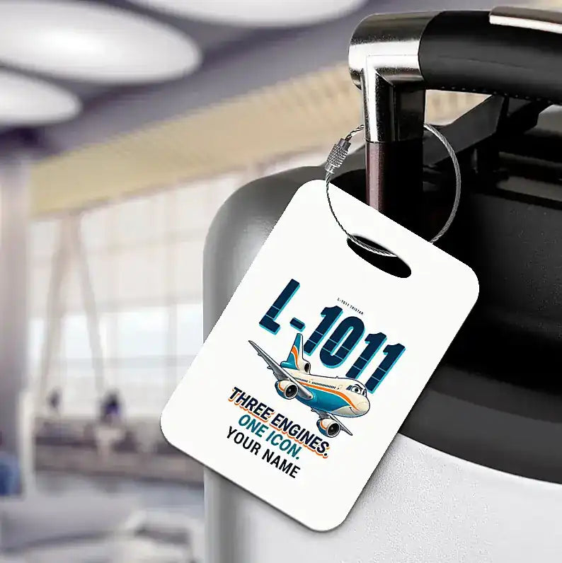 L-1011 TriStar - Cartoon + Name - Luggage Tag - White