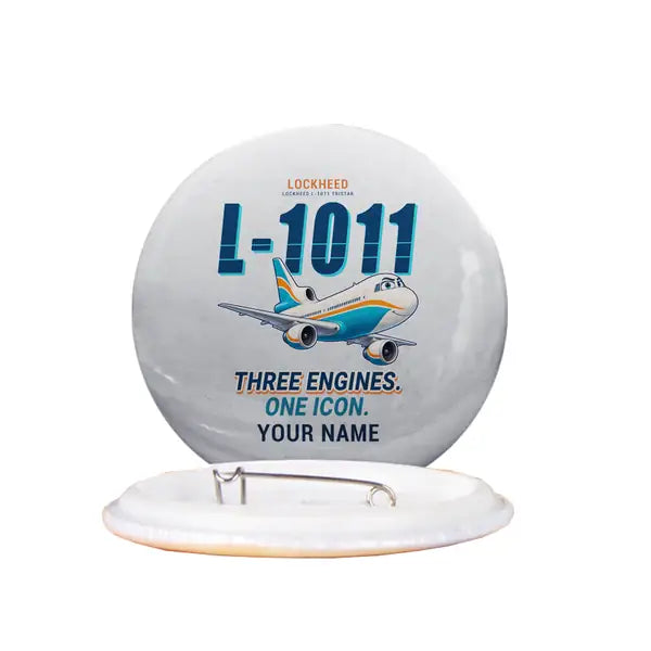 L-1011 TriStar - Cartoon + Name - Pin - Light Gray