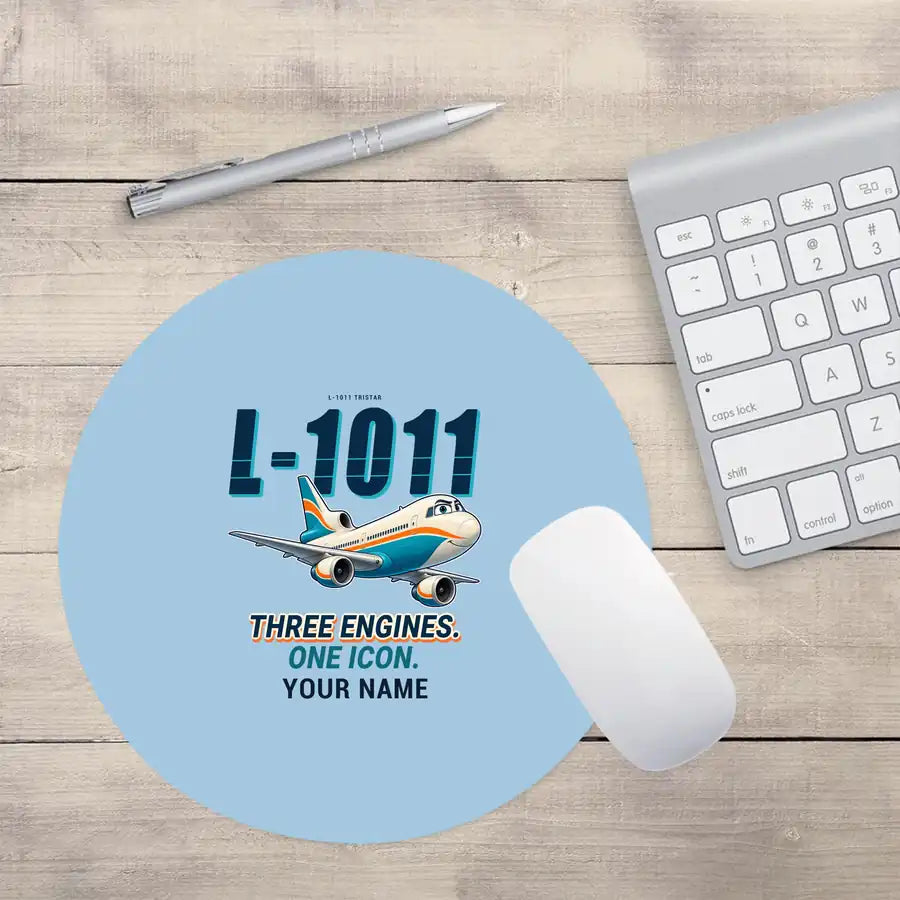 L-1011 TriStar - Cartoon + Name - Round Mouse Pad - Light Blue