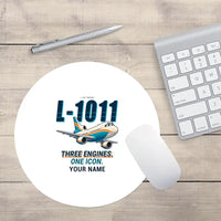 Thumbnail for L-1011 TriStar - Cartoon + Name - Round Mouse Pad - White