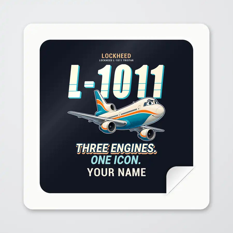 L-1011 TriStar - Cartoon + Name - Square Sticker - Peel
