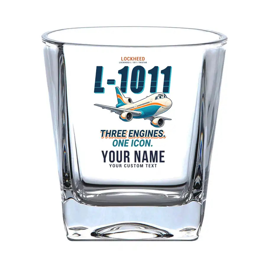 L-1011 TriStar - Cartoon + Name - Whiskey Glass