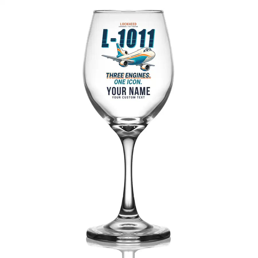 L-1011 TriStar - Cartoon + Name - Wine Glass