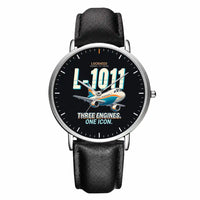 Thumbnail for L-1011 TriStar - Cartoon - Slim Leather - Silver and Black Leather Strap