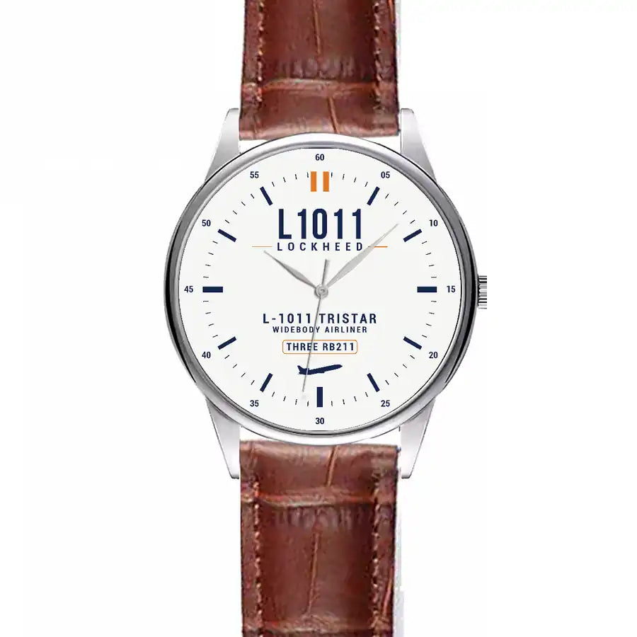 L-1011 TriStar - Classic - White - Leather Strap - Striped Brown Leather Strap