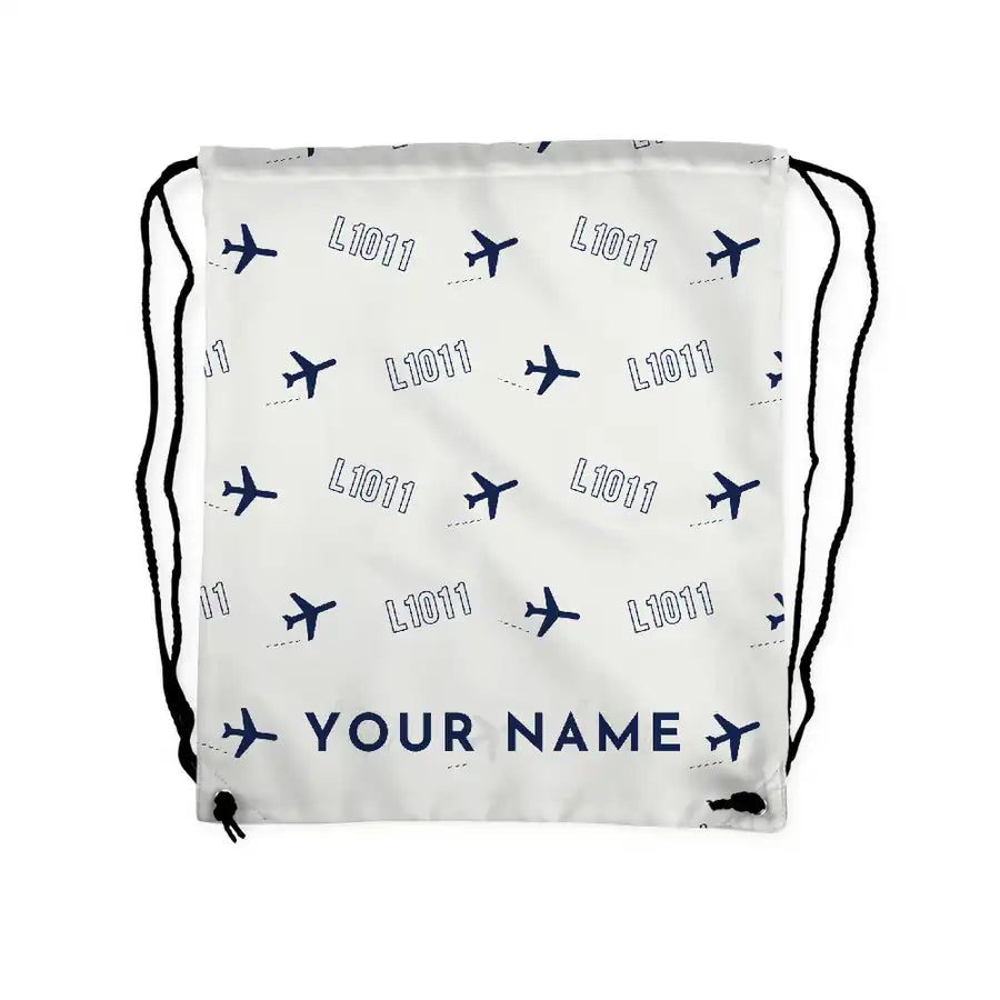 Lockheed L-1011 TriStar - Drawstring Bag - 3D Pattern + Name - White