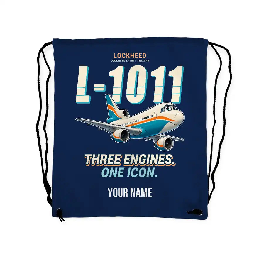 Lockheed L-1011 TriStar - Drawstring Bag - Cartoon + Name - Dark Blue