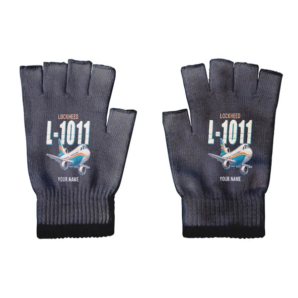 Lockheed L-1011 TriStar - Gloves - Cut - Cartoon + Name - Black