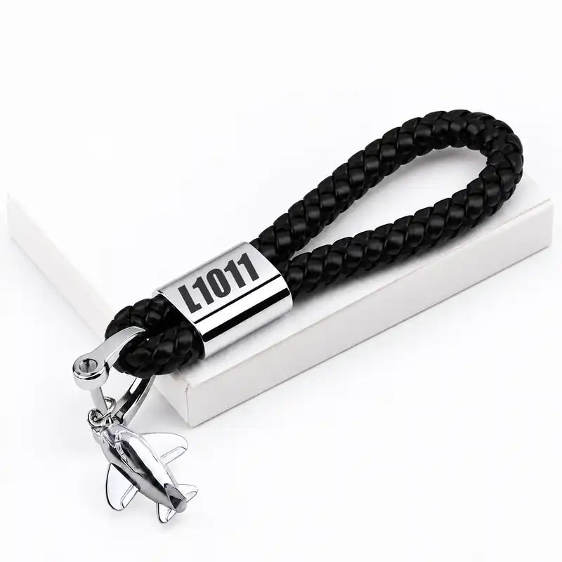 L-1011 TriStar - Leather Key Chain - Braided Leather - Tag - Black