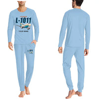 Thumbnail for L-1011 TriStar - Men Pajamas - Cartoon Chest + Name - Light Blue