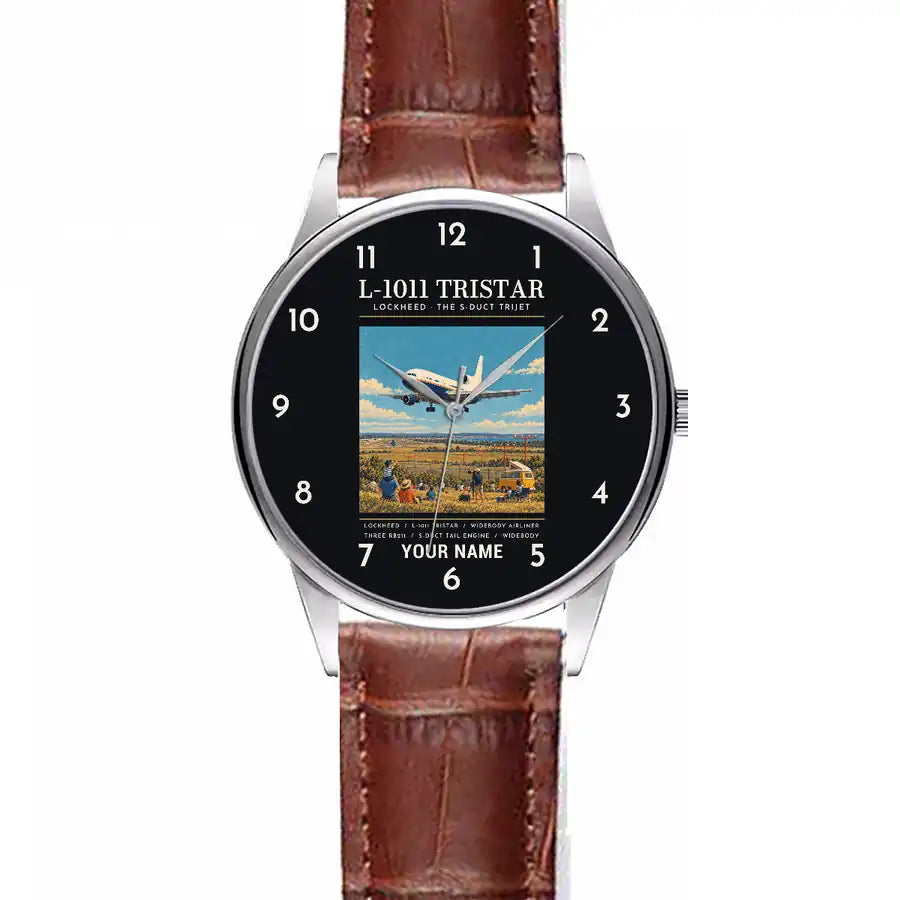 L-1011 TriStar - Poster + Name - Leather Strap - Striped Brown Leather Strap