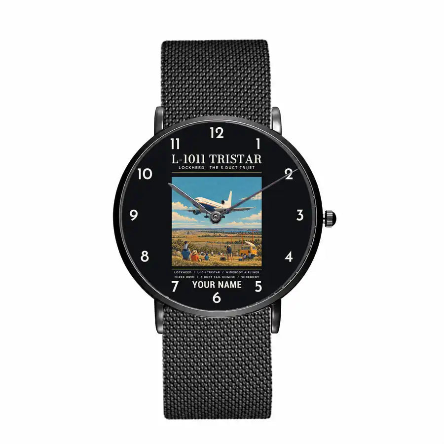 L-1011 TriStar - Poster + Name - Slim Mesh - Black and Stainless Steel Strap