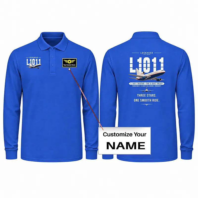 L-1011 TriStar Premium Polo T-Shirts - Original + Name - Long Sleeve - Blue