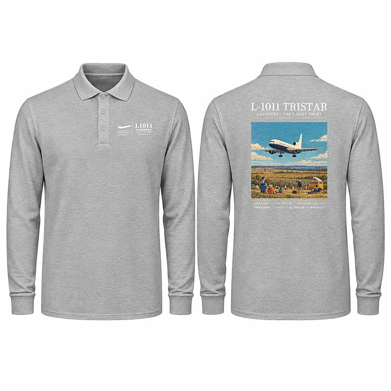 L-1011 TriStar Premium Polo T-Shirts - Poster - Long Sleeve - Gray