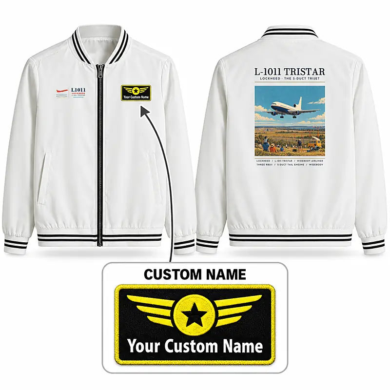 Lockheed L-1011 TriStar Stylish Jackets - Baseball Collar - Poster + Name - White