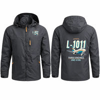 Thumbnail for Lockheed L-1011 TriStar Stylish Jackets - Hooded Windbreaker - Cartoon - Charcoal
