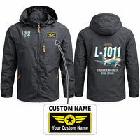 Thumbnail for Lockheed L-1011 TriStar Stylish Jackets - Hooded Windbreaker - Cartoon + Name - Charcoal