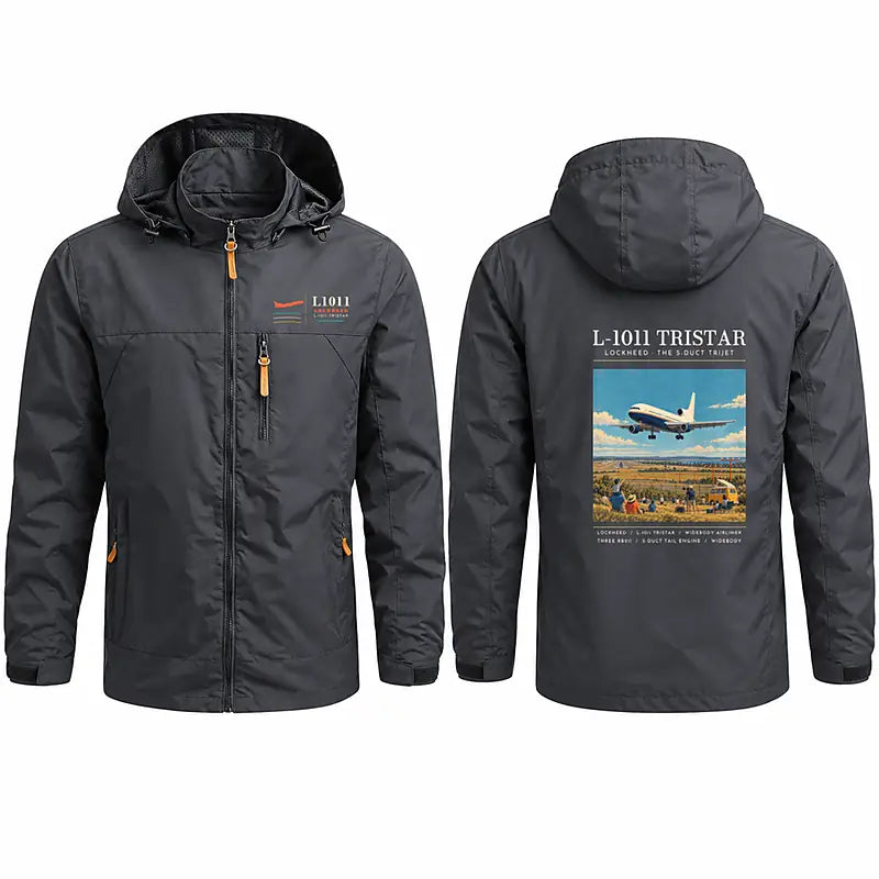 Lockheed L-1011 TriStar Stylish Jackets - Hooded Windbreaker - Poster - Charcoal