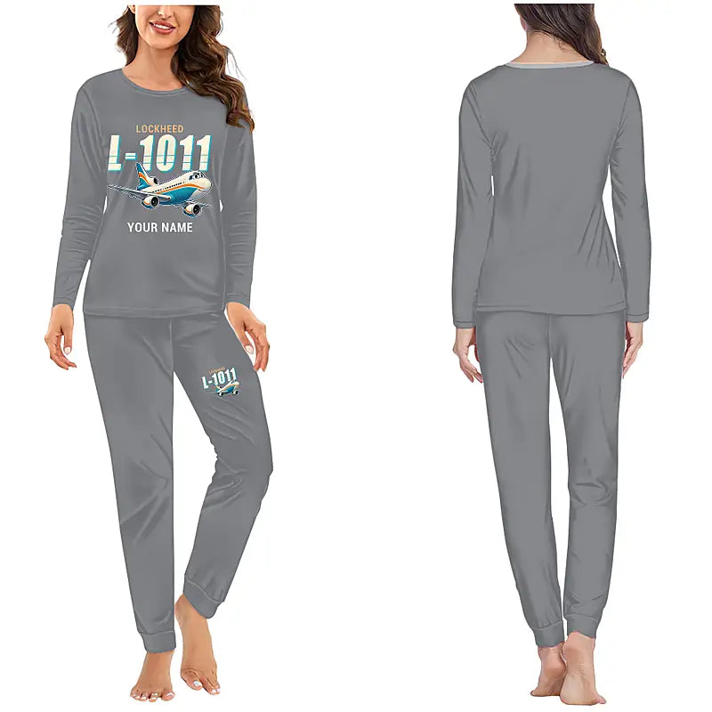 L-1011 TriStar - Women Pajamas - Cartoon Chest + Name - Gray