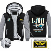 Thumbnail for Lockheed L-1011 TriStar Zipped Sweatshirts - Cartoon + Name - Black & Gray